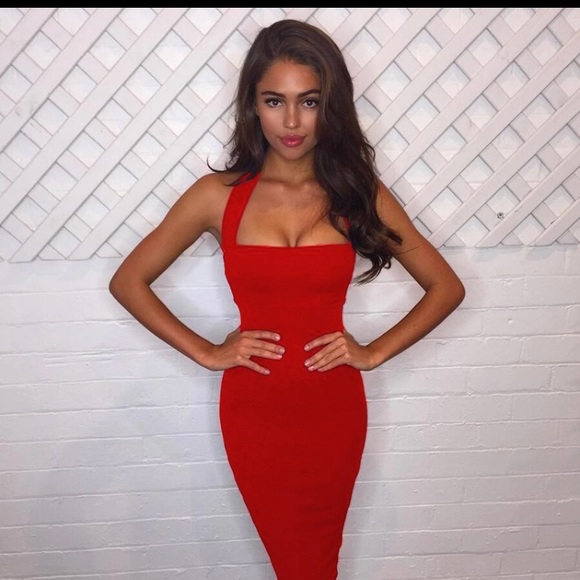 square halter neck dress